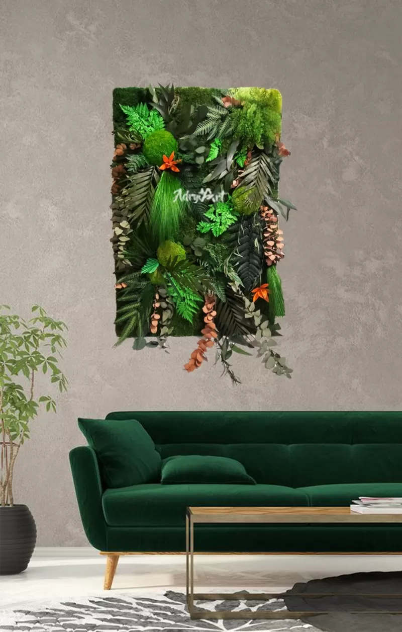 Tablou Tropical decorat cu muschi, ferigi si plante stabilizate